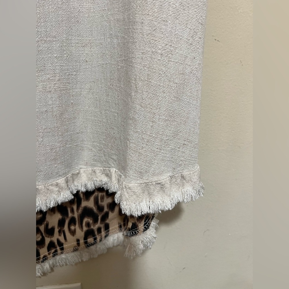 Umgee XL Leopard Back Linen Hi Low Dress Raw Fringe Hem Beach Boho Vacay Women - Picture 6 of 11